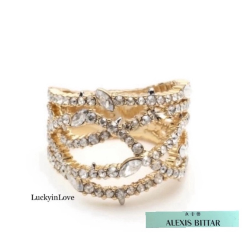 Alexis Bittar Gold Orbiting Crystal Encrusted Thorny Lace Ring Size 7